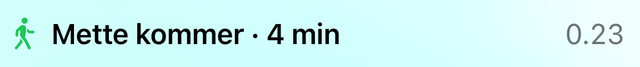 Linjen "Mette kommer · 4 min" med en gående figur og tiden 0.23.